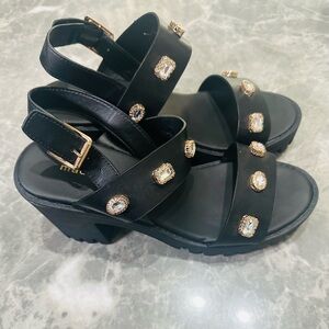 Madden Girl Storm Women's Size 8.5 Black Jewel Lug Block Heel Platform Sandals